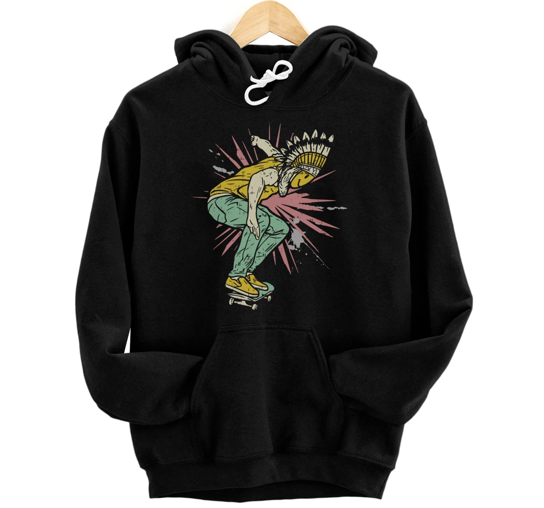 Personalized Indian Chief Skateboarder | Skater Punk Rock Pullover Hoodie