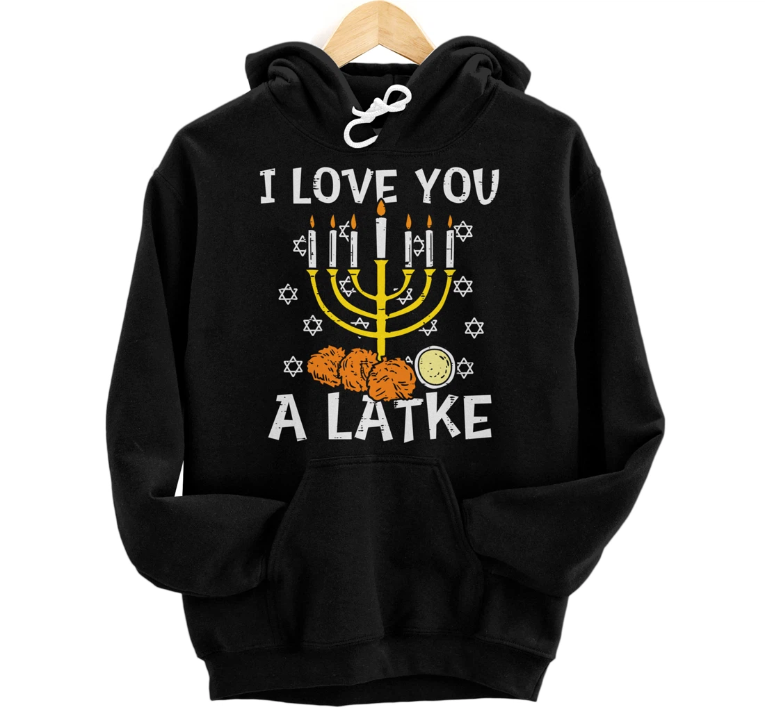 Personalized I Love You A Latke Menorah Jewish Hanukkah Chanukah PJs Pullover Hoodie