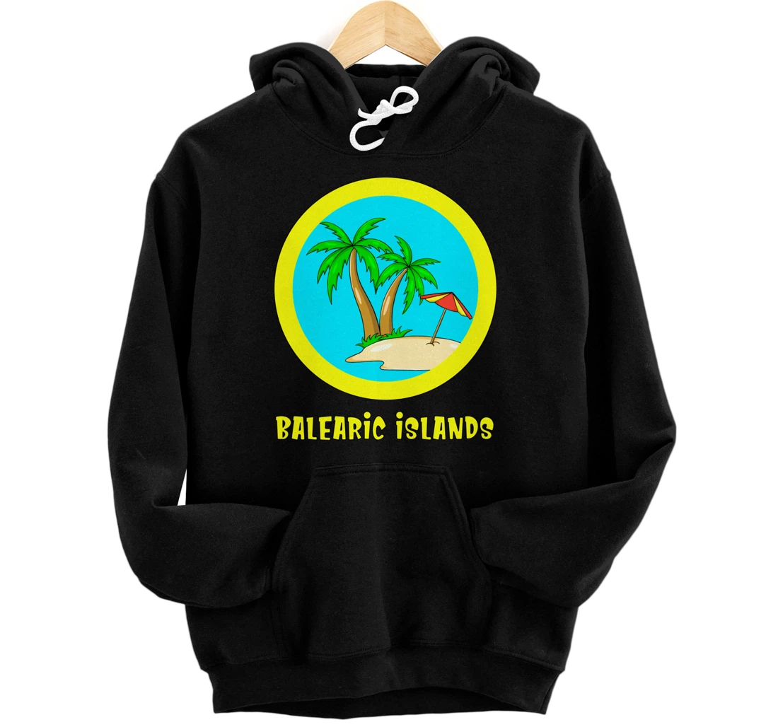Personalized Balearic Islands - Beach Palms by the Sea Drawing Pullover Hoodie