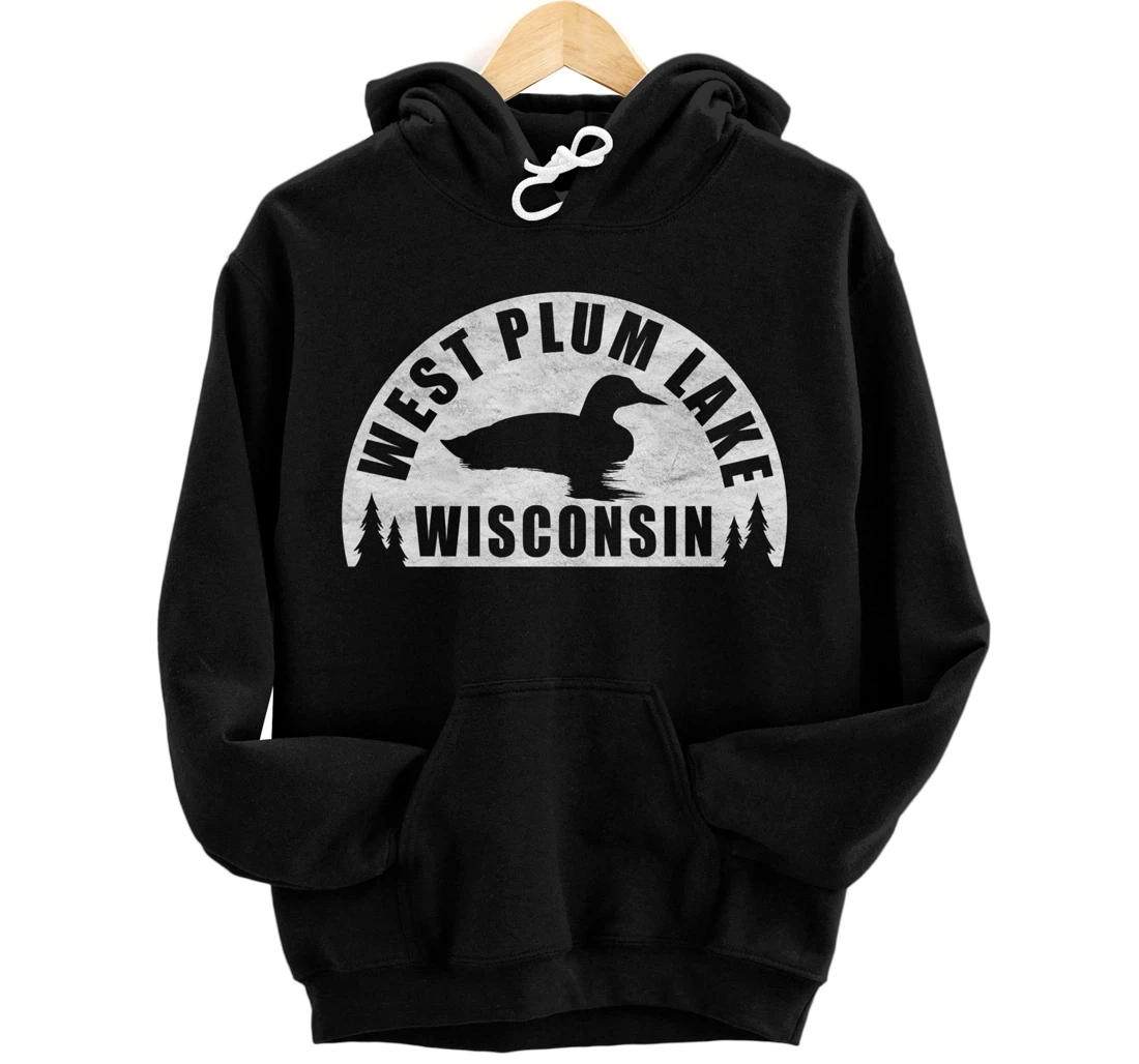 Personalized West Plum Lake Northern Wisconsin Loon Pullover Hoodie