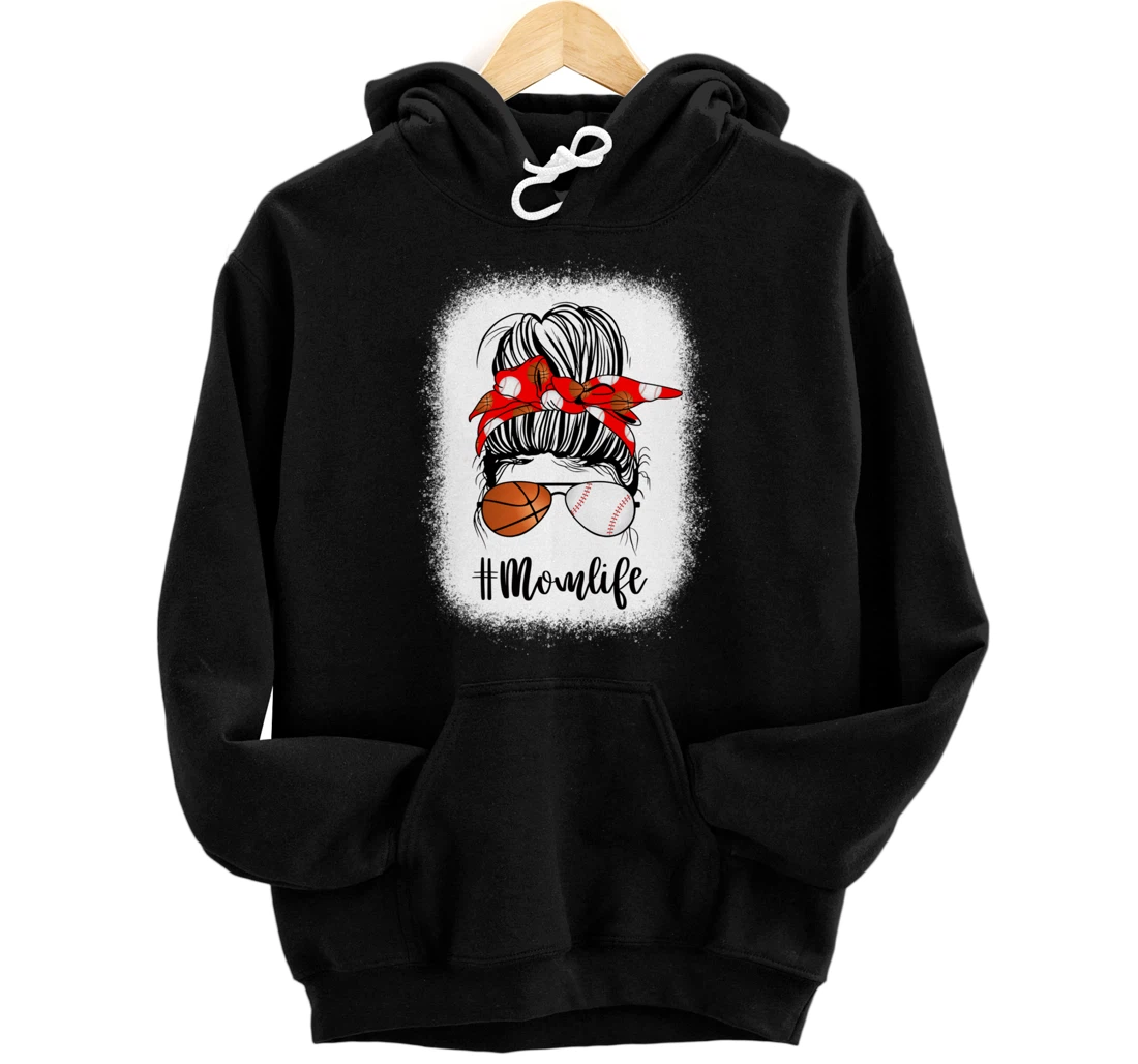 Personalized Bleached Women Mom Life Baseball Messy Bun Basketball Mother Pullover Hoodie