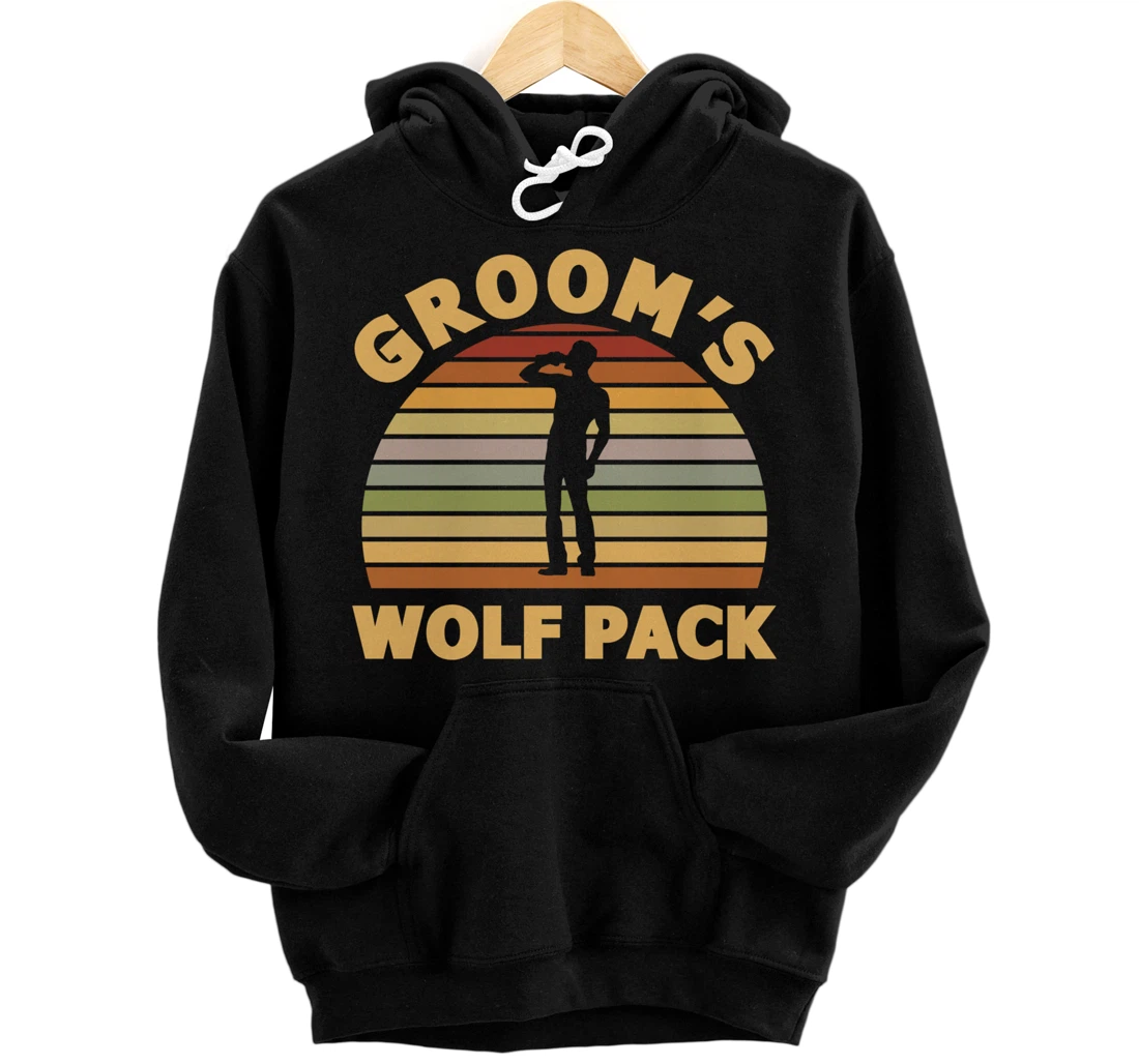 Personalized Groom's Wolf Pack Bachelor Party Retro Pullover Hoodie