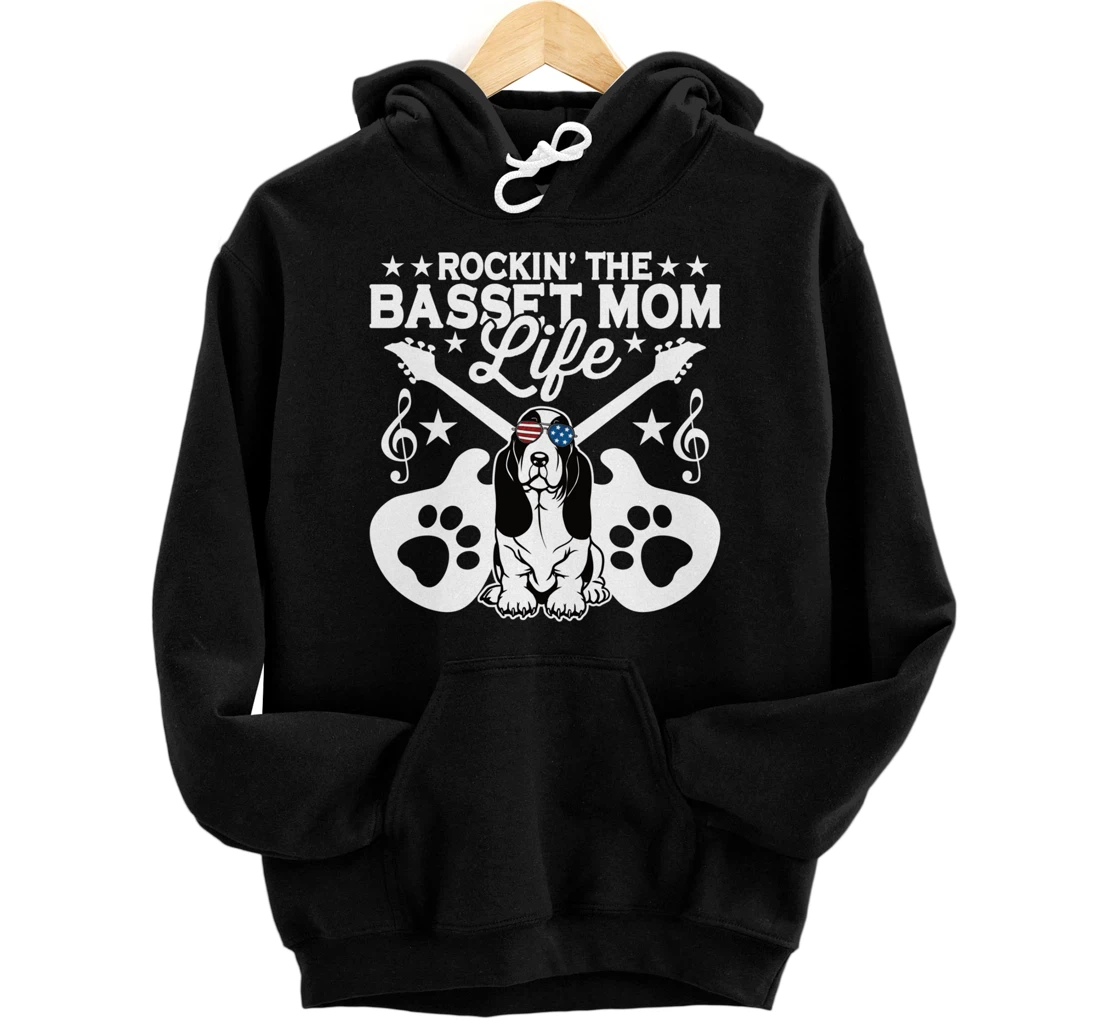 Personalized Rockin The Basset Hound Mom Life Dog Lover Guitar Musician Pullover Hoodie