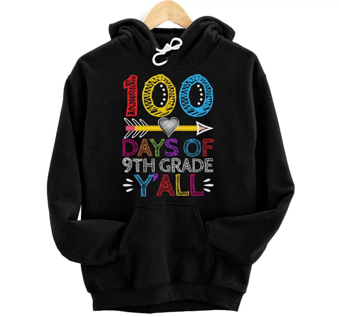 Personalized 100 Days Of 9th Grade Y'all Heart Teacher Student 100th Day Pullover Hoodie