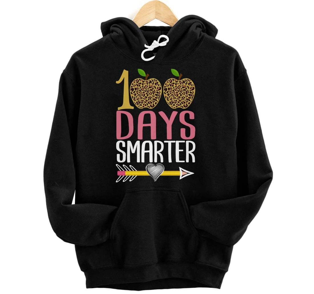 Personalized 100 Days Smarter Heart Leopard Boys Girl 100th Day Of School Pullover Hoodie