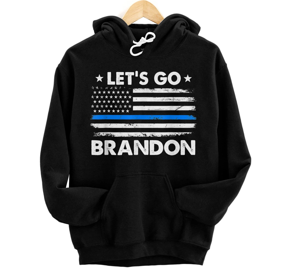Personalized Let's Go Brandon American US Flag Blue Line Lets Go Brandon Pullover Hoodie