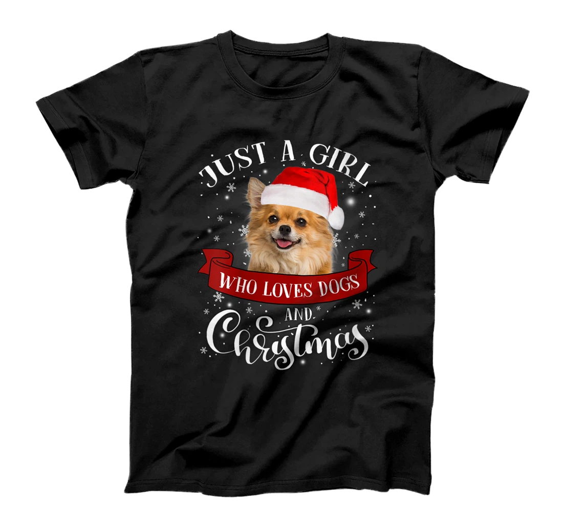 Personalized Womens Chihuahua Santa Hat Just A Girl Who Loves Dogs And Xmas T-Shirt, Women T-Shirt