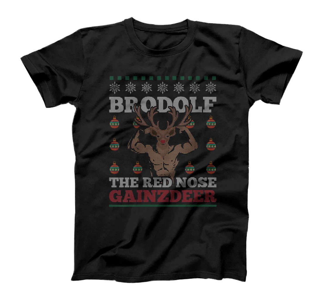 Personalized Womens Brodolf The Red Nose Gainzdeer Gym Ugly Xmas Sweater T-Shirt, Women T-Shirt