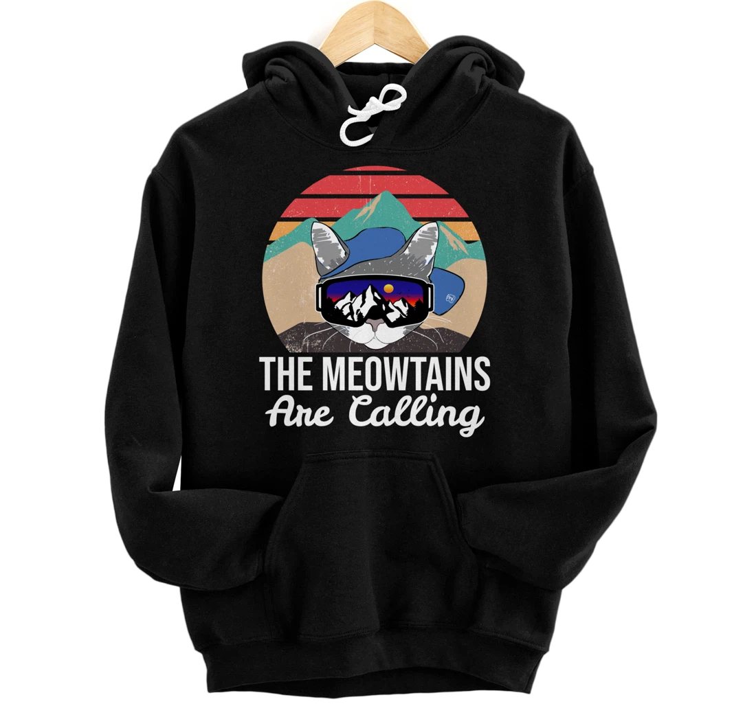 Personalized Funny Ski Cat Lovers The Meowtains Are Calling Retro Skiing Pullover Hoodie