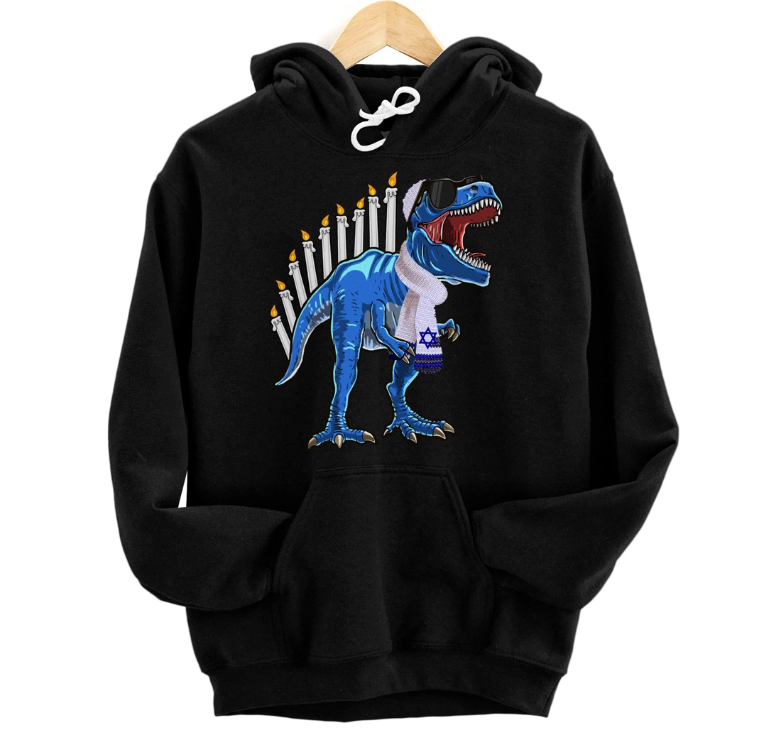 Personalized T Rex Dinosaur Hanukkah Gift Menorasaurus Rex Shirt for Boys Pullover Hoodie