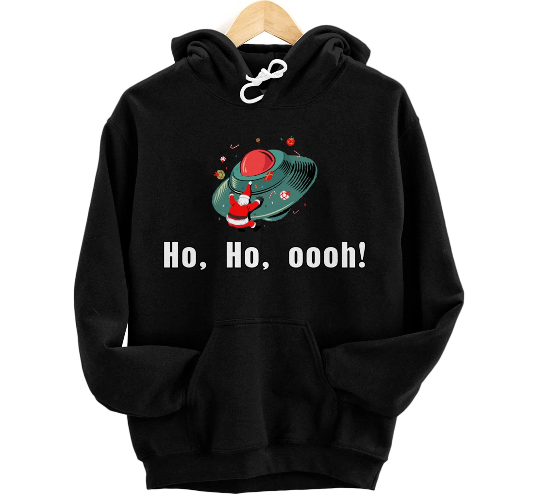 Personalized Funny Xmas 2021 Santaclaus and UFO Ho, Ho, oooh! Pullover Hoodie