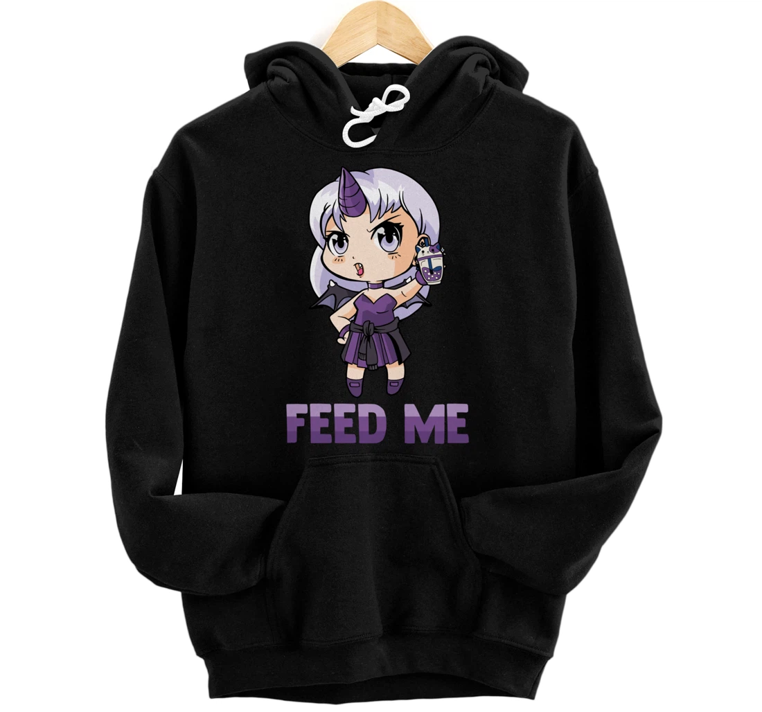 Personalized Alt Aesthetics - Feed Me - Devil Girl - Milk Tea - Emo Anime Pullover Hoodie