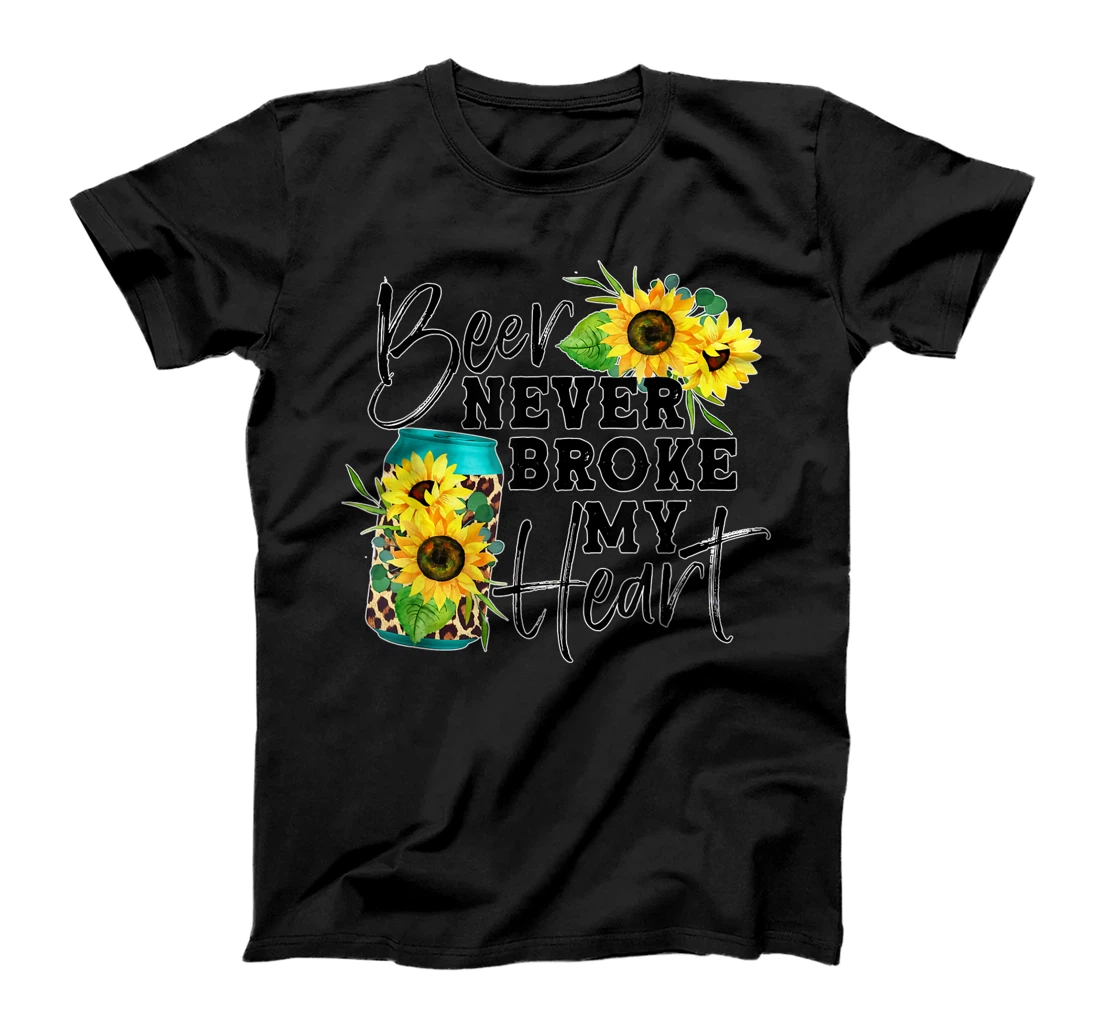 Personalized Sunflower Beer Never Broke My Heart T-Shirt, Women T-Shirt