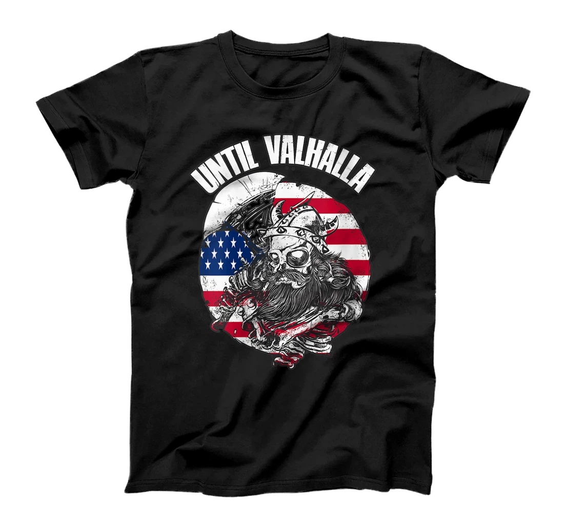 Personalized Womens Until Valhalla - Retro American Flag Skull T-Shirt, Women T-Shirt