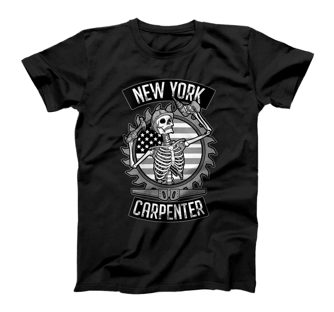 Personalized Womens New York Carpenter Skeleton USA Flag Woodworker T-Shirt, Women T-Shirt