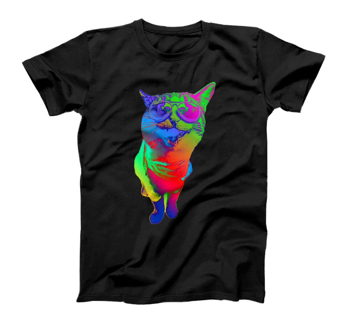 Personalized Psychedelic Cat Sunglasses Trippy Psytrance Cat Colorful T-Shirt, Women T-Shirt