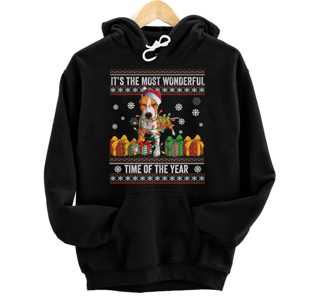 Personalized Its The Most Wonderful Time Of The Year Pitbull Santa Xmas Pullover Hoodie