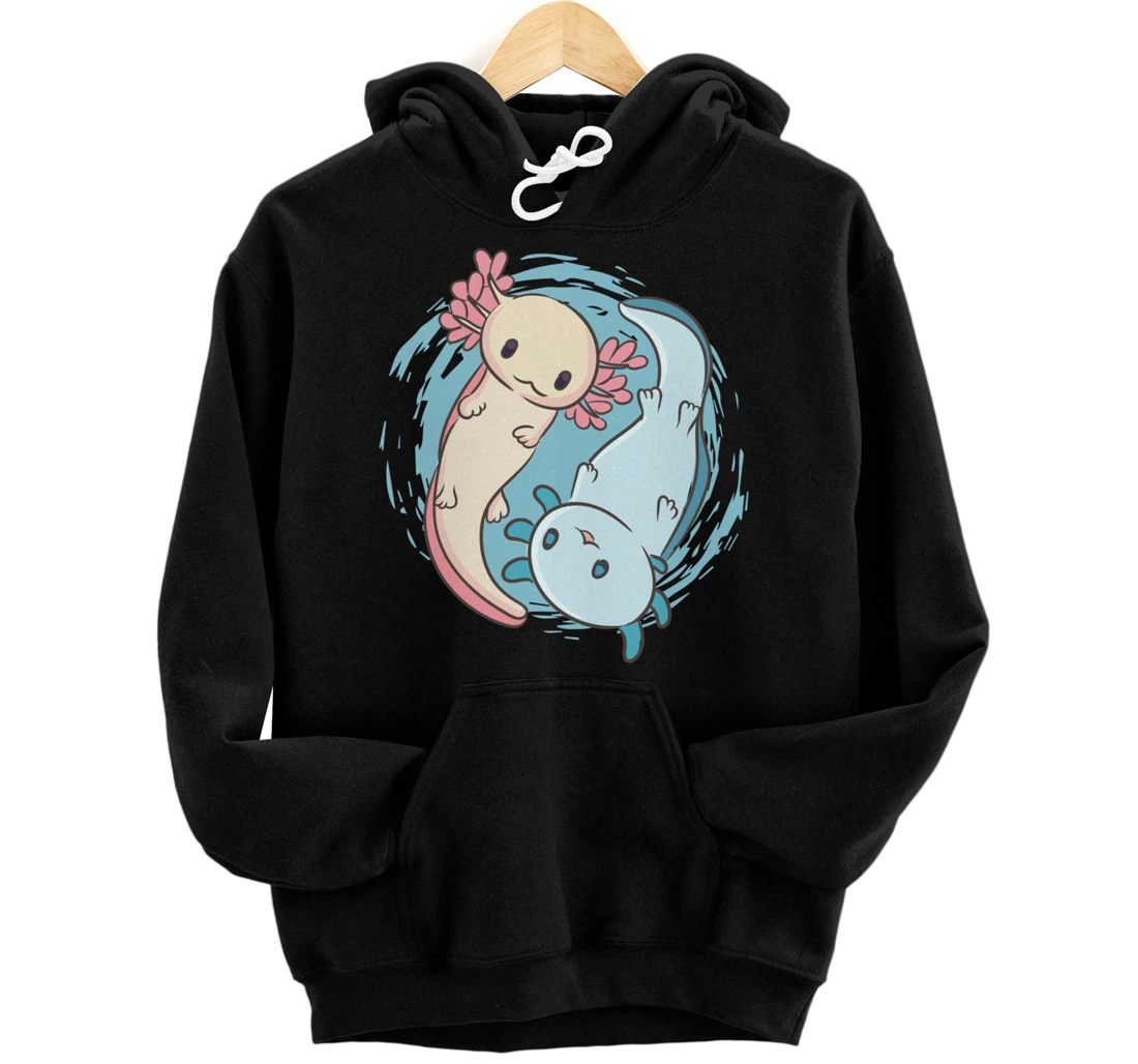 Personalized Cute Kawaii Anime Yin Yang Axolotl - Axolotls - Aesthetic Pullover Hoodie