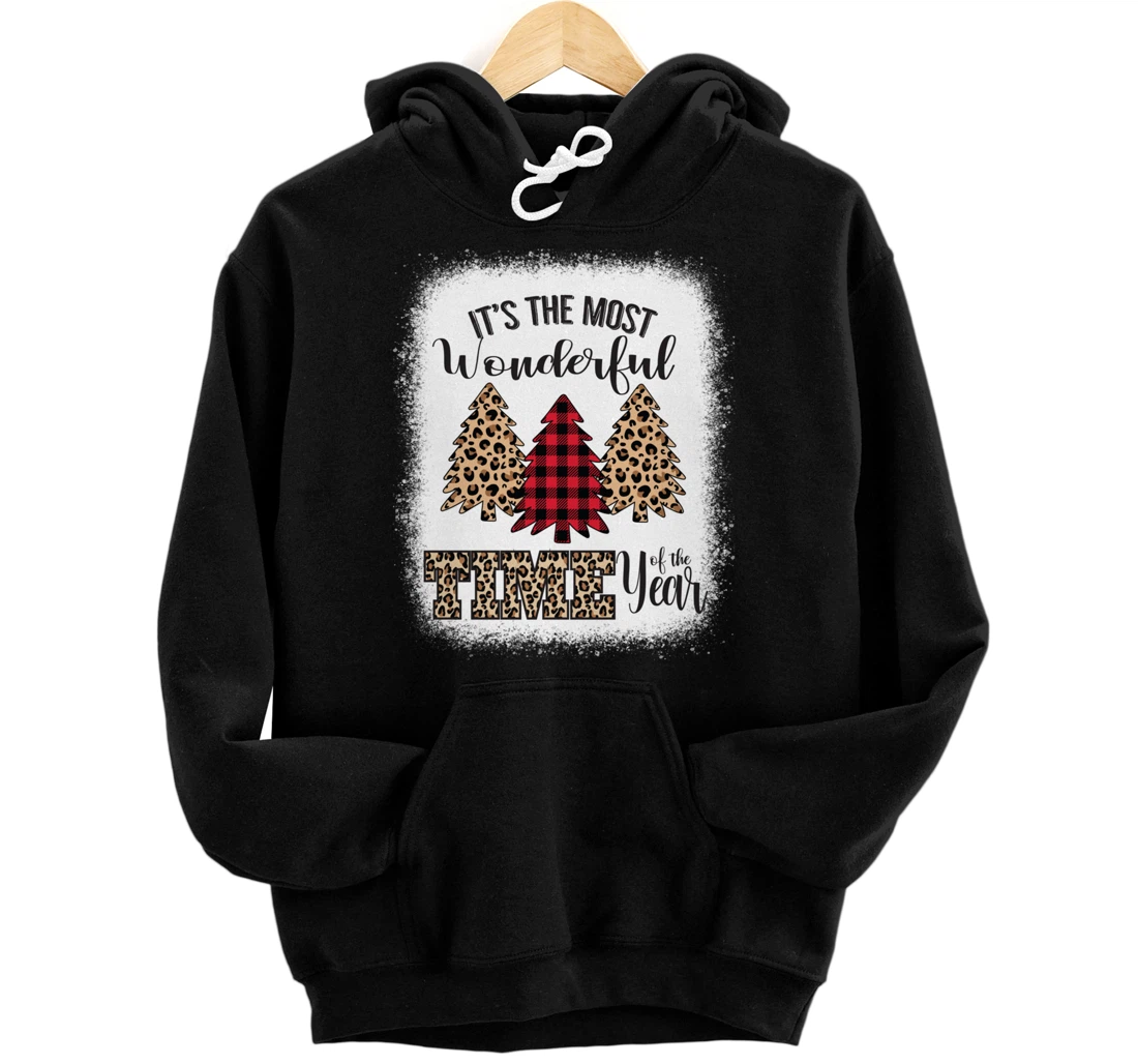 Personalized Its The Most Wonderful Time Of The Year Plaid Trees Bleached Pullover Hoodie