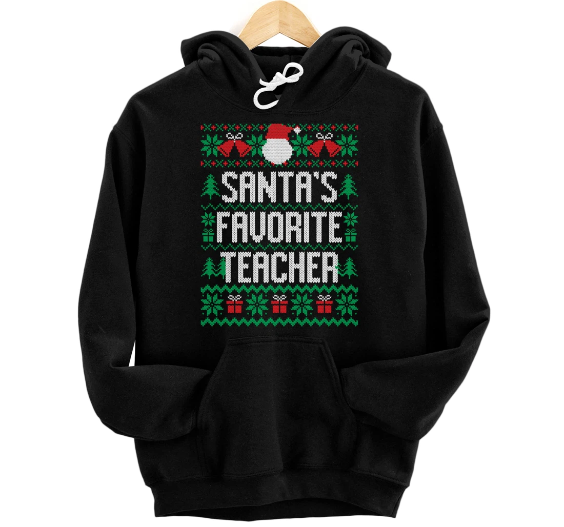 Personalized Santa's Favorite Teacher Xmas Ugly Pajama Teacher Gift Pullover Hoodie