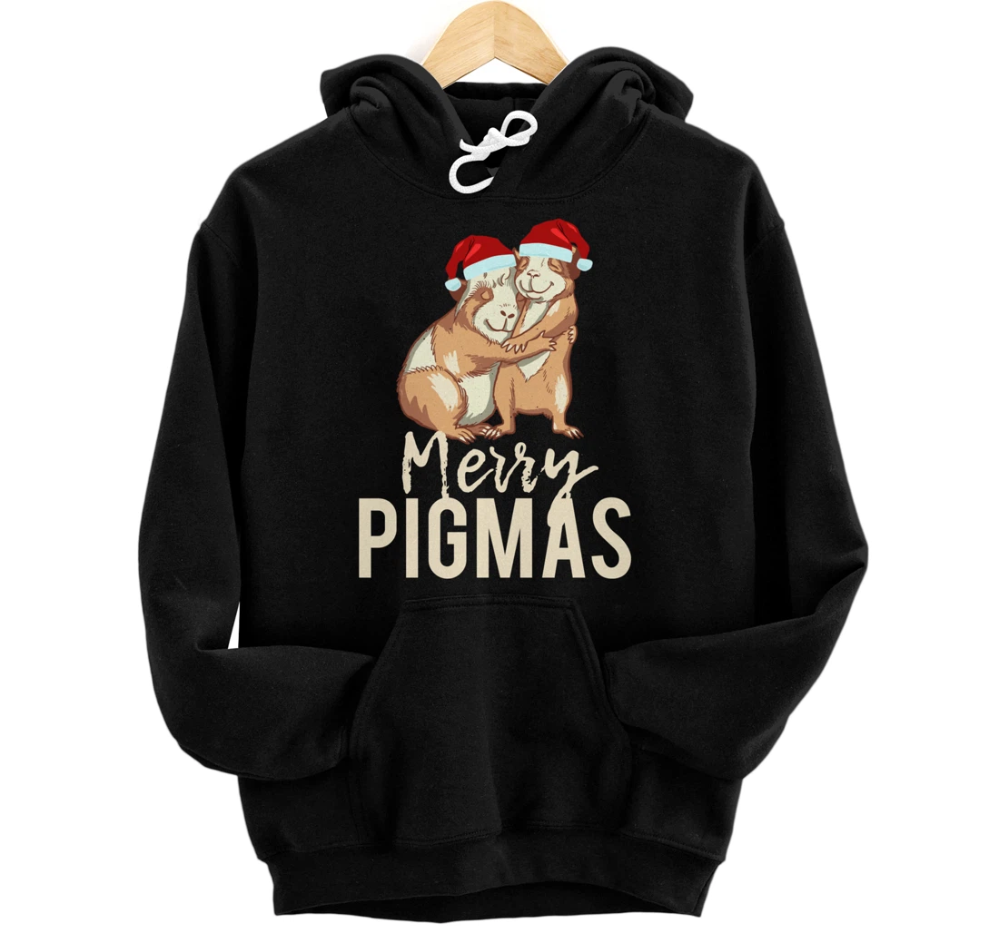 Personalized Merry Pigmas Face Mask Funny Guinea Pig Santa Hat Xmas Party Pullover Hoodie