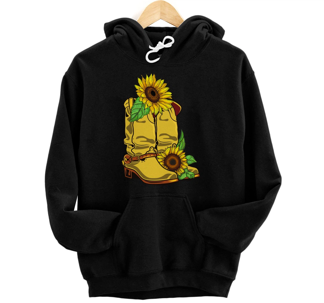 Personalized Cowgirl Boots and Sunflower Graphic for Women Rodeo Cowgirl Pullover Hoodie
