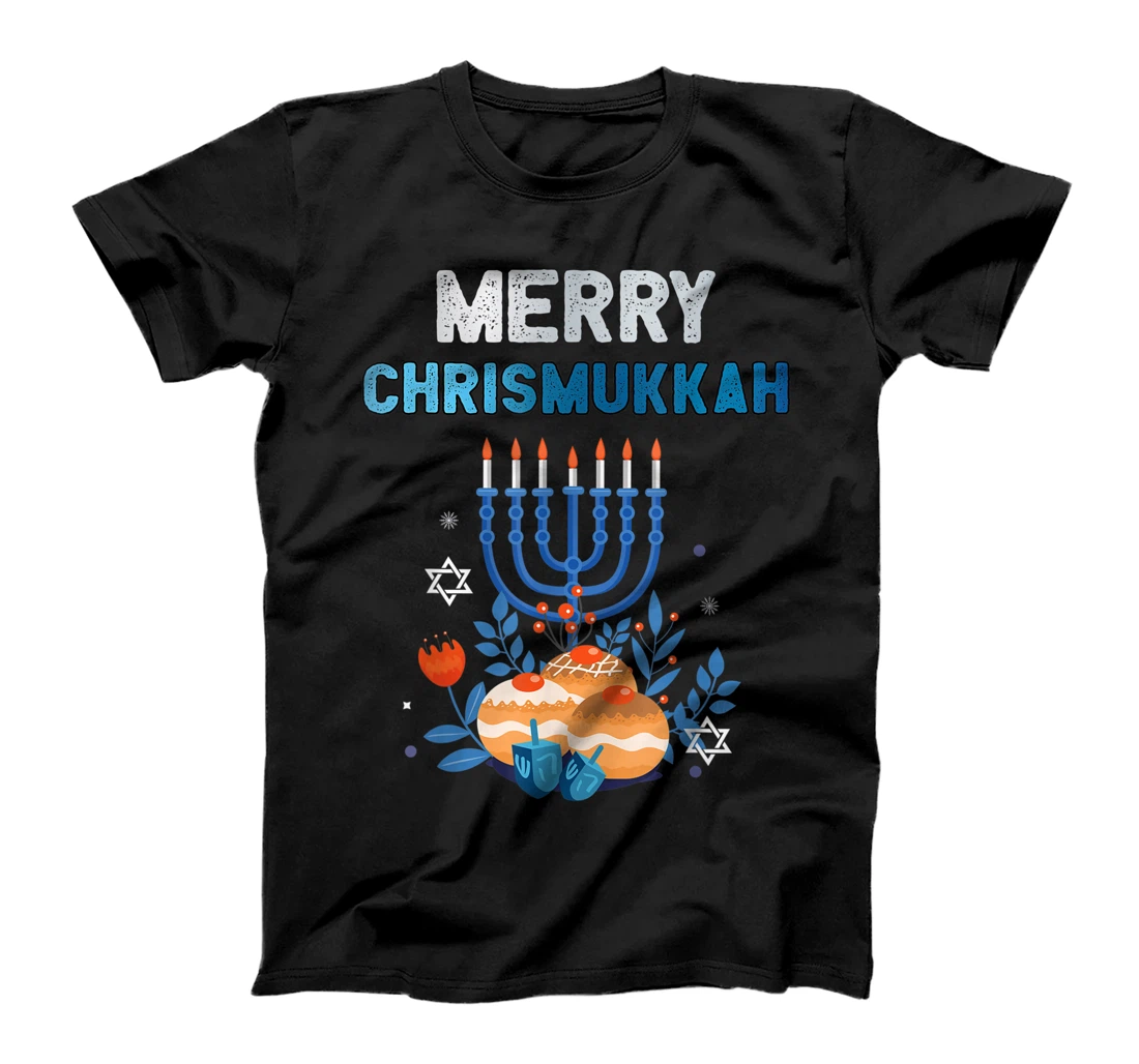 Personalized Merry Chrismukkah Hanukkah Menorah Nine Candles Funny T-Shirt, Kid T-Shirt and Women T-Shirt