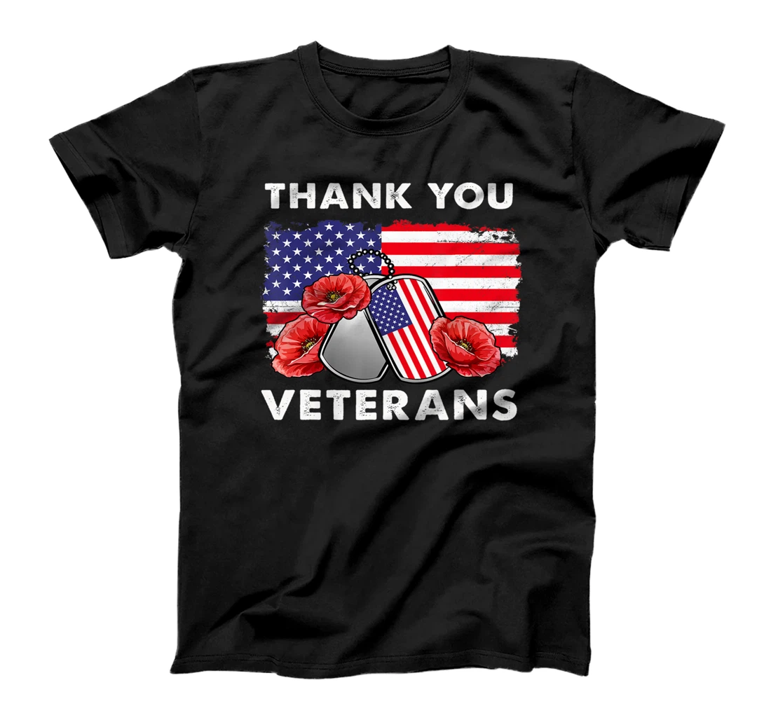 Personalized Thank you veterans combat boots poppy flower veteran day T-Shirt