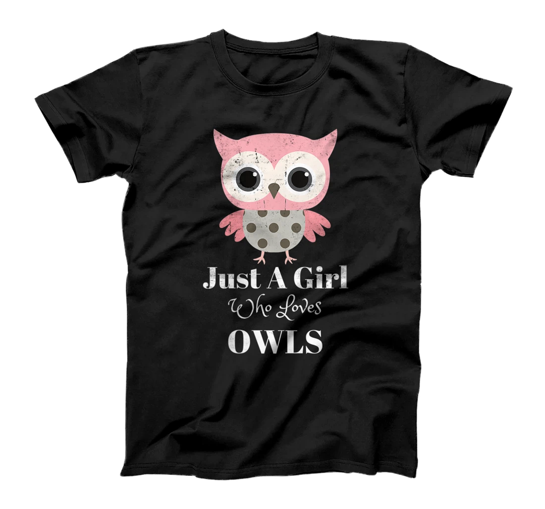 Personalized Womens Kawaii Just A Girl Who Loves Owls Cute Baby Pink Owl Grunge T-Shirt, Women T-Shirt