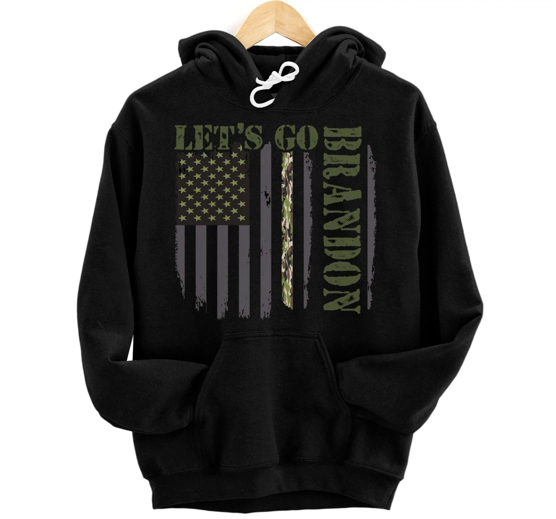 Personalized Let's Go Brandon Retro Flag US Camouflage Army Costumes Pullover Hoodie