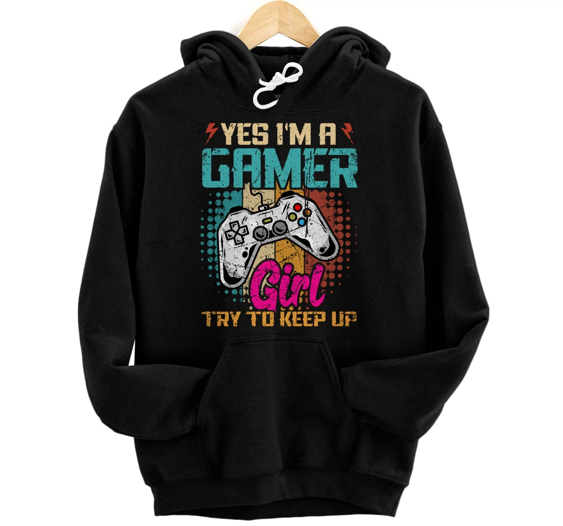 Personalized Gamer Girl Try To Keep Up Video Gamer Vintage Pullover Hoodie
