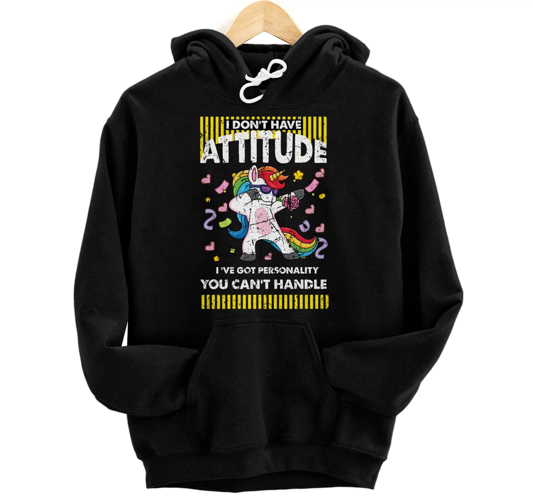 Personalized I Don't Have Attitude Unicorn Dabbing Funny Cute Vintage Pullover Hoodie