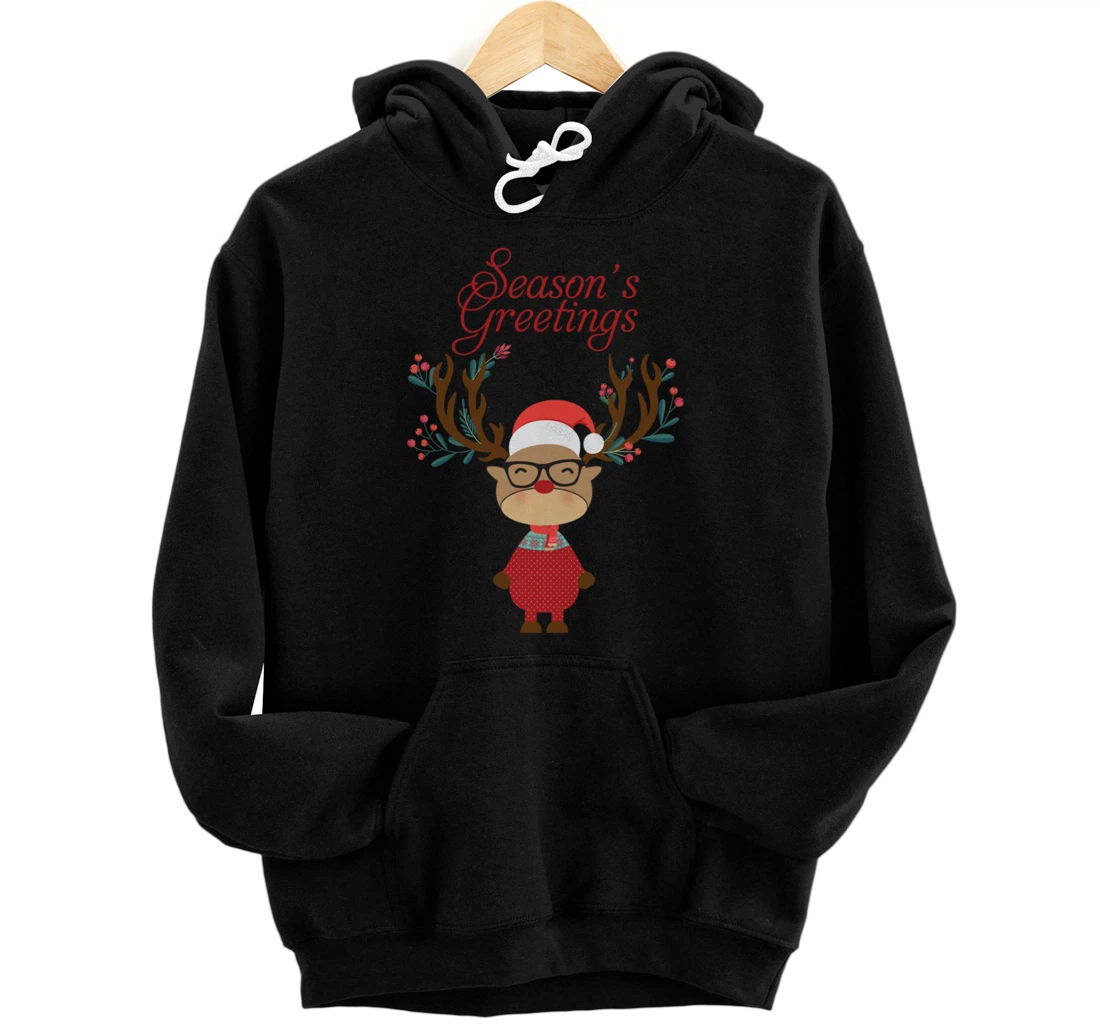 Personalized Cute Chrismas Reindeer Season Greeting Xmas Red Men Woman Pullover Hoodie