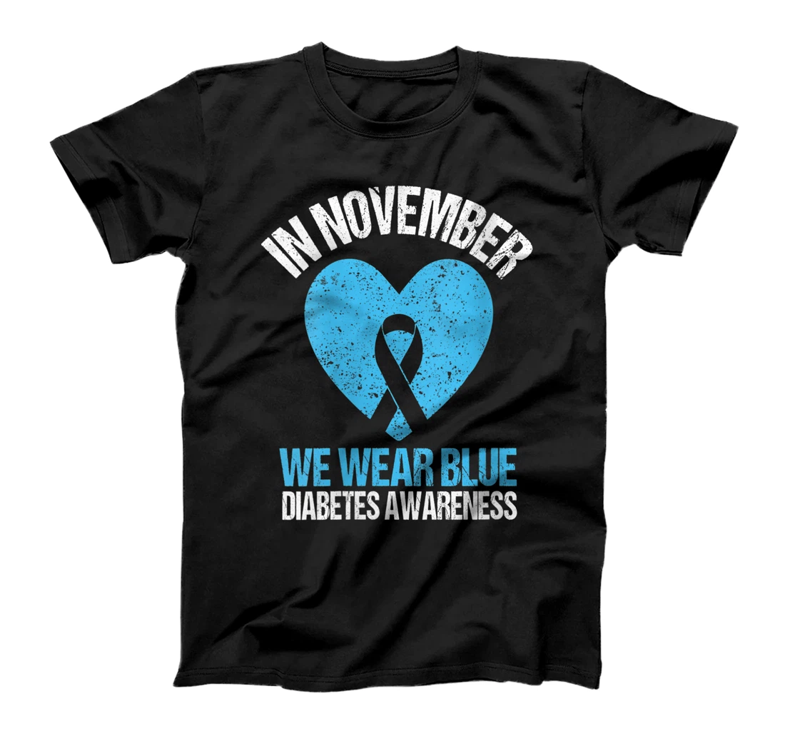 Personalized Womens In November We Wear Blue Diabetes Awareness Blue Ribbon T1D T-Shirt, Women T-Shirt
