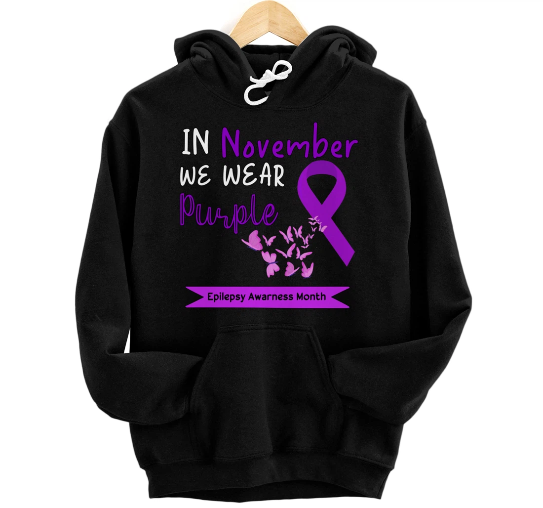 Personalized In November We Wear Purple Ribbon Epilepsy Awareness month Pullover Hoodie