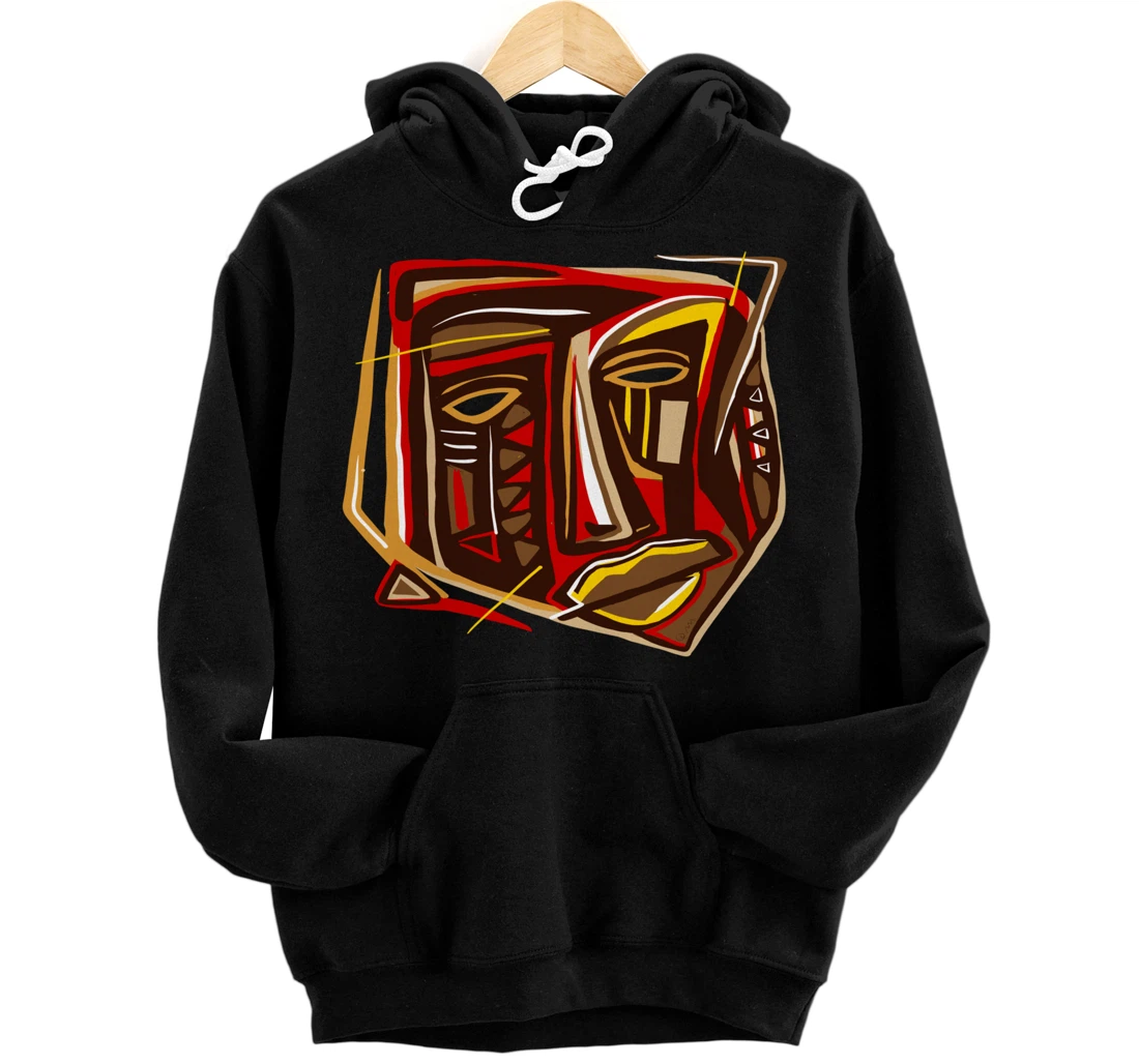Personalized African Mask Outsider Face Abstract Tribal Black Art Graphic Pullover Hoodie