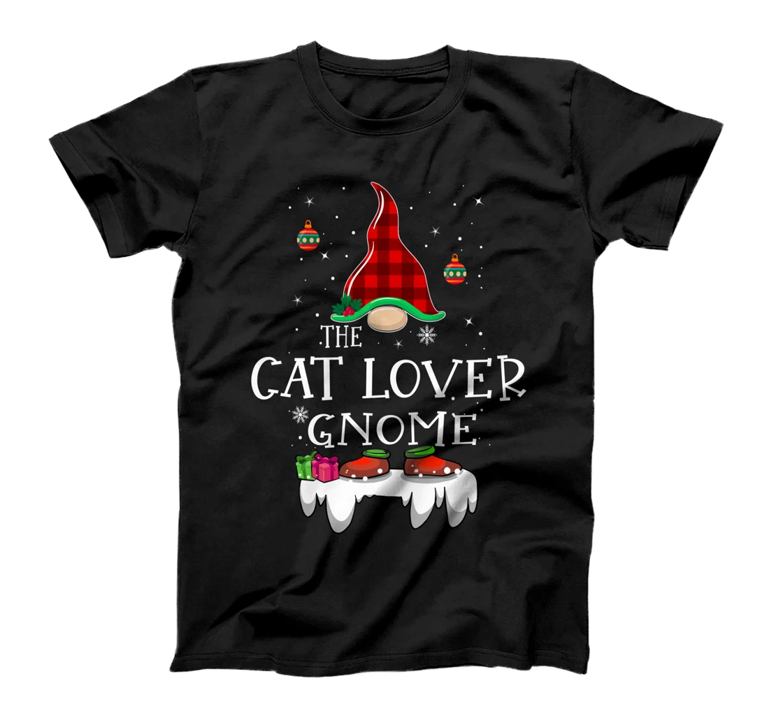 Personalized Cat Lover Gnome Buffalo Plaid Matching Family Xmas Pajama T-Shirt