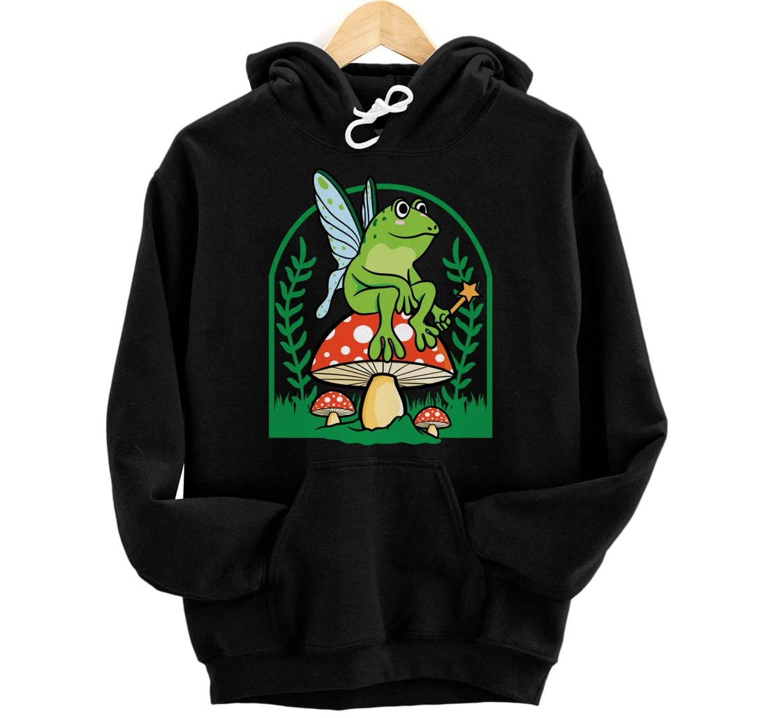 Personalized Cottagecore Aesthetic Fairy Frog Mushroom Fairycore Pullover Hoodie