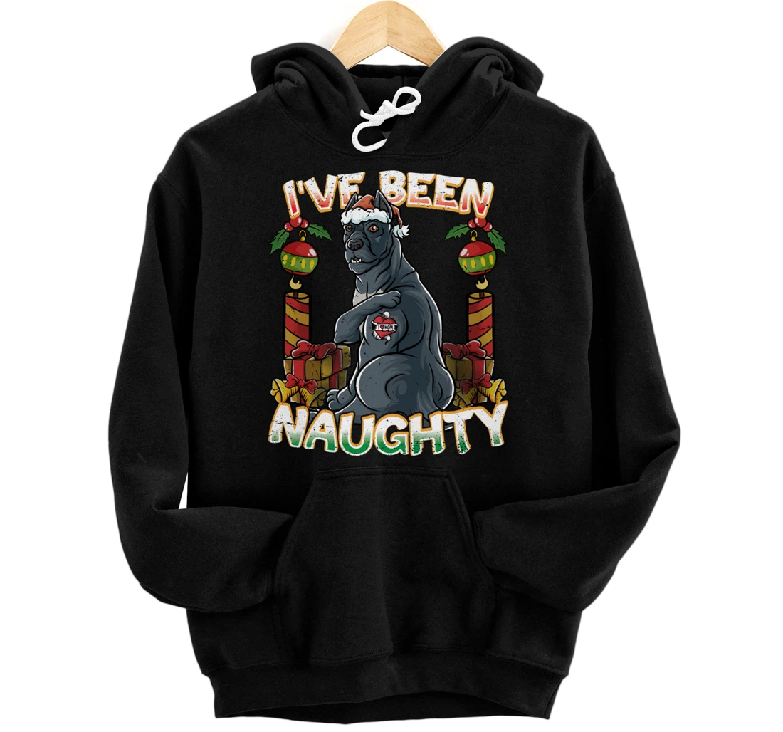 Personalized I've Been Naughty Cane Corso Dog With Santa Claus Hat X-Mas Pullover Hoodie