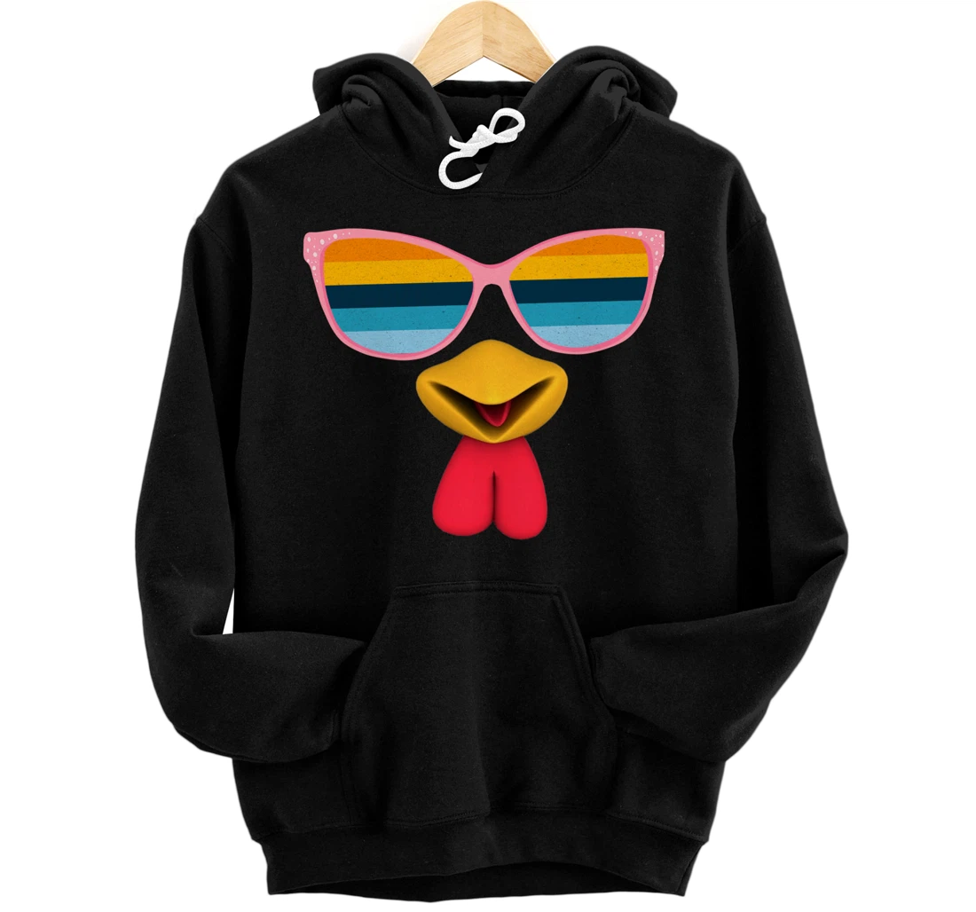 Personalized Funny Chicken Farmer, Vintage Retro Sunset Sunglasses Pullover Hoodie