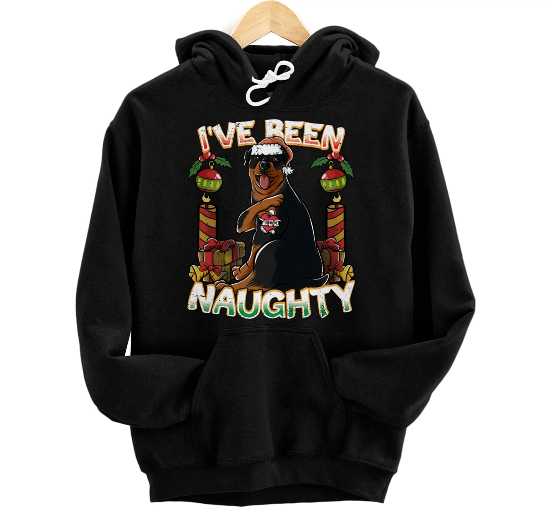 Personalized I've Been Naughty Rottweiler Dog With Santa Claus Hat X-Mas Pullover Hoodie