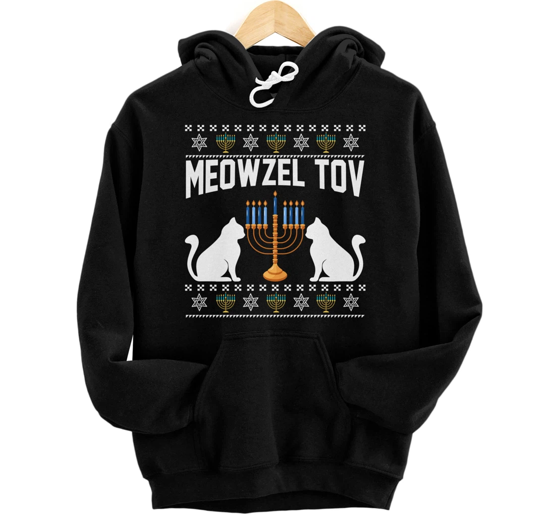 Personalized Meowzel Tov Hanukkah Jewish Cat Owner Ugly Chanukah Gifts Pullover Hoodie