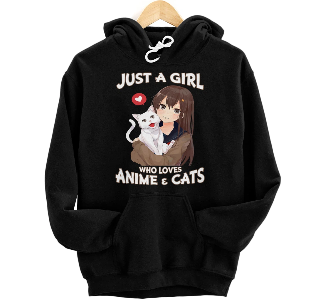 Personalized Just A Girl Who Loves Anime & Cats Cute Gifts for Teen Girls Pullover Hoodie