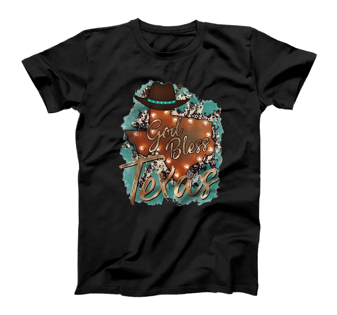 Personalized Western Cowboy Hat Leopard God Bless Texas Map T-Shirt, Kid T-Shirt and Women T-Shirt