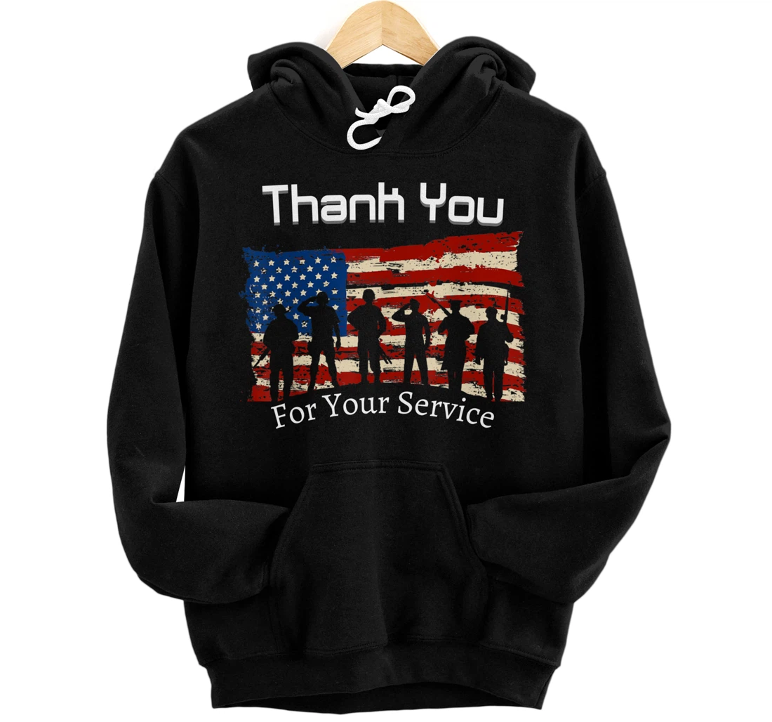 Personalized American Flag Veteran Day Thank You for Your Service Veteran Pullover Hoodie
