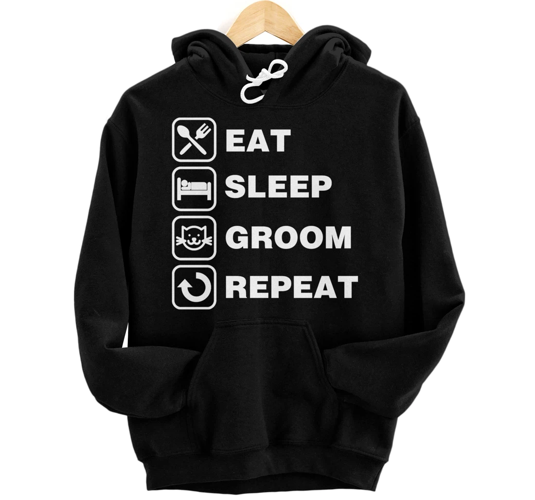 Personalized Eat Sleep Groom Repeat Funny Cute Pet Cat Groomer Pullover Hoodie