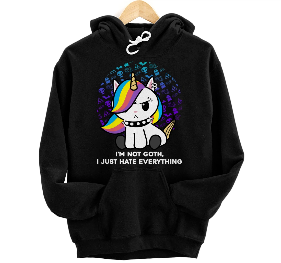 Personalized I'm Not Goth I Just Hate Everything Gothic Nerd Unicorn Pullover Hoodie