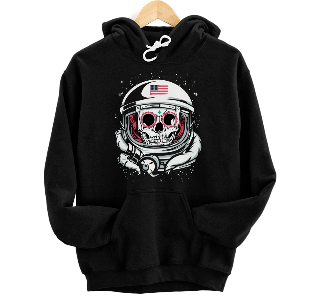Personalized American Astronaut Helmet Skull Day Of The Dead Pullover Hoodie