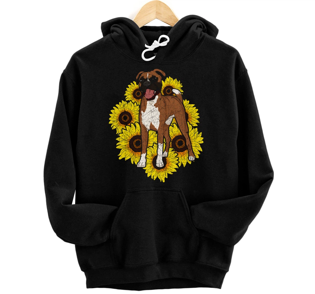 Personalized Animal Pet Boxer Lover Dog Owner Hippie Sunflowers Boxer Pullover Hoodie