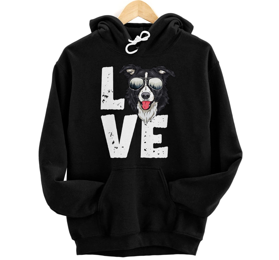Personalized Funny Border Collie Love Head Sunglasses Dog Lover Pullover Hoodie